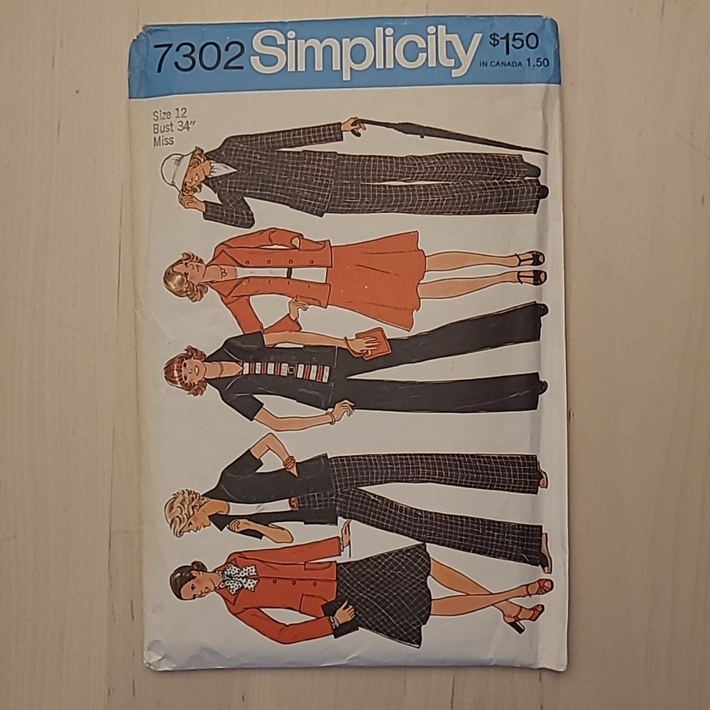 VTG 1975 Simplicity Misses Jacket Pant and Bias Skirt Sewing Pattern 7302